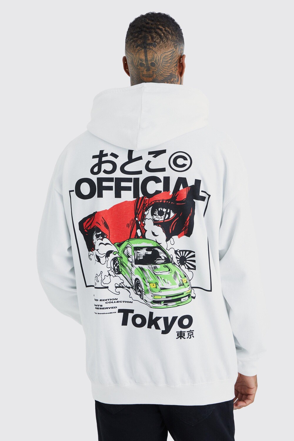 

Худи оверсайз tokyo с принтом на спине Boohoo, белый