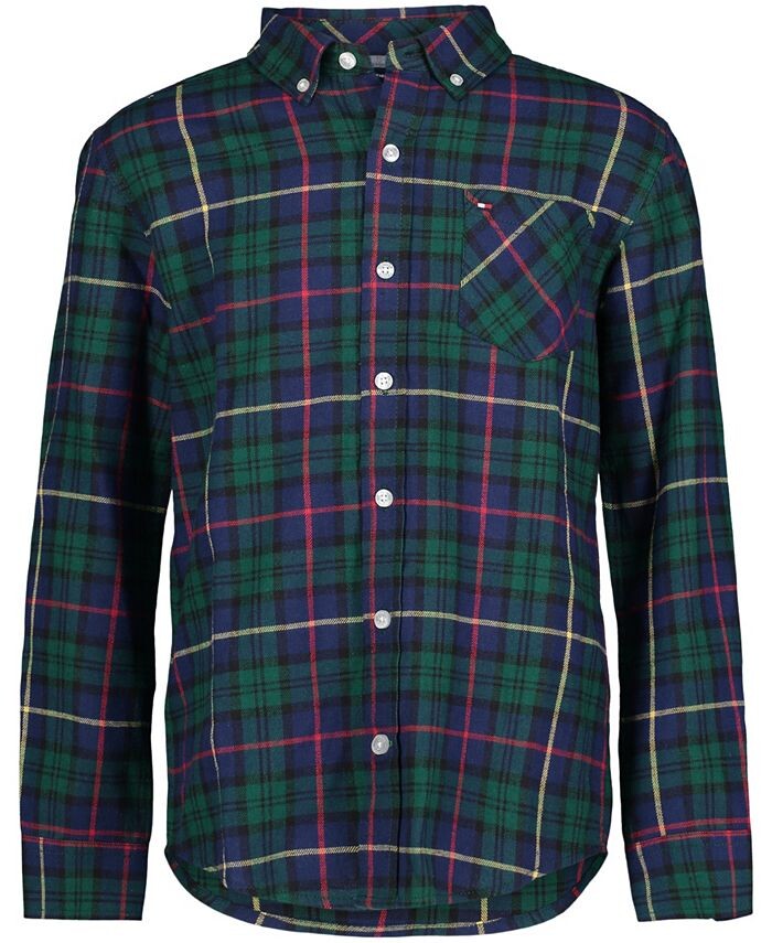 

Рубашка в клетку с длинными рукавами и часами для новорожденных Tommy Hilfiger, зеленый