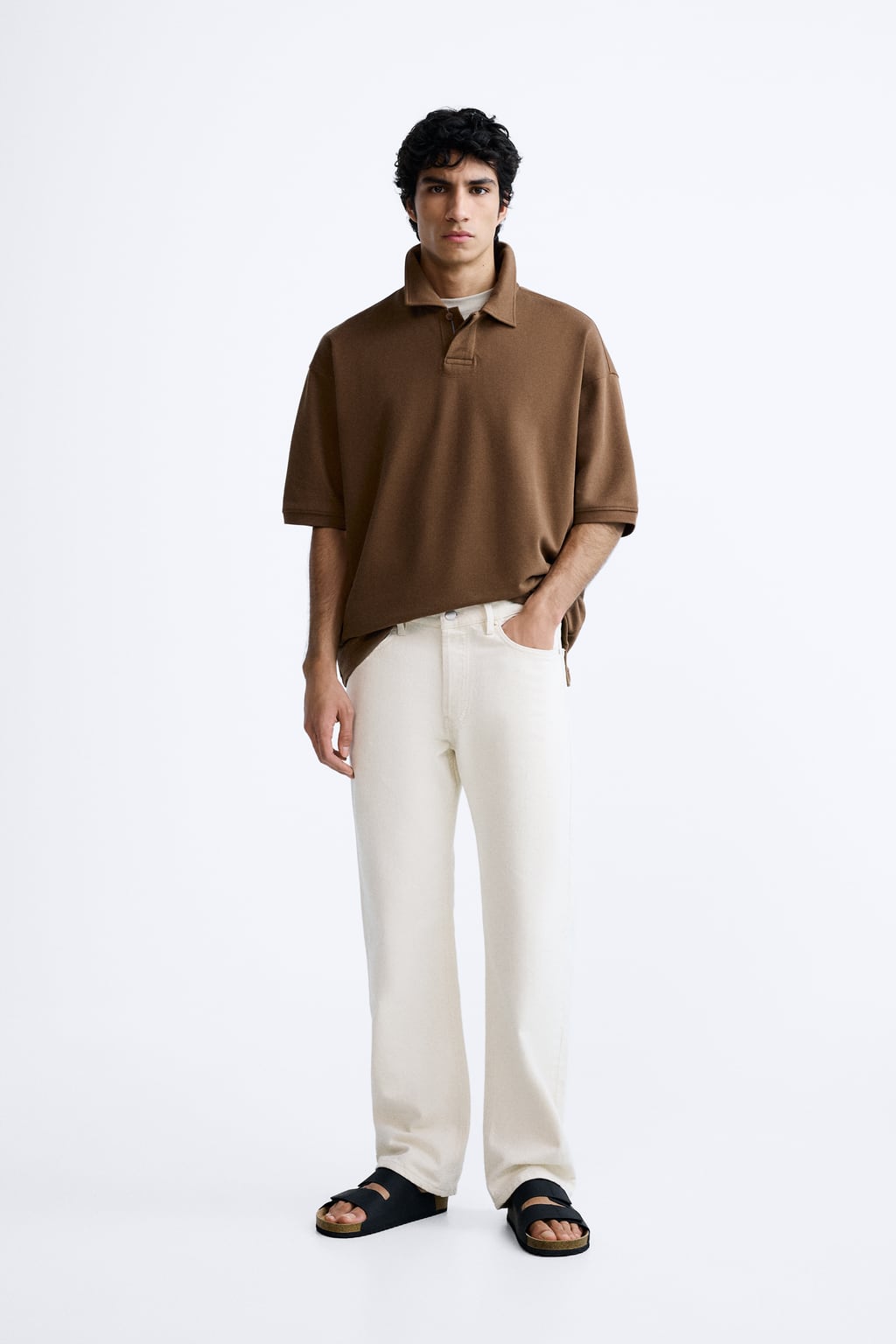 Текстурированная рубашка-поло ZARA, коричневый рубашка zara черный коричневый