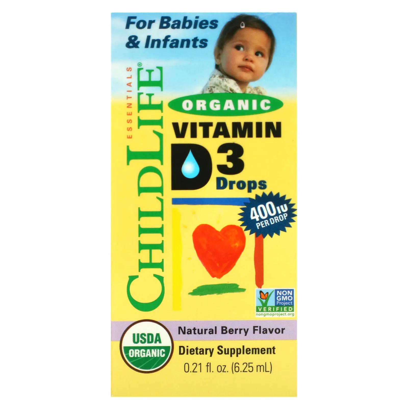 ChildLife Капли с органическим витамином D3 природный ягодный вкус 400 МЕ 0,338 жидких унций (10 мл)