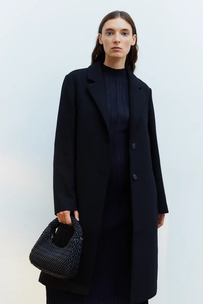 

Однобортное пальто из габардина H&M, черный