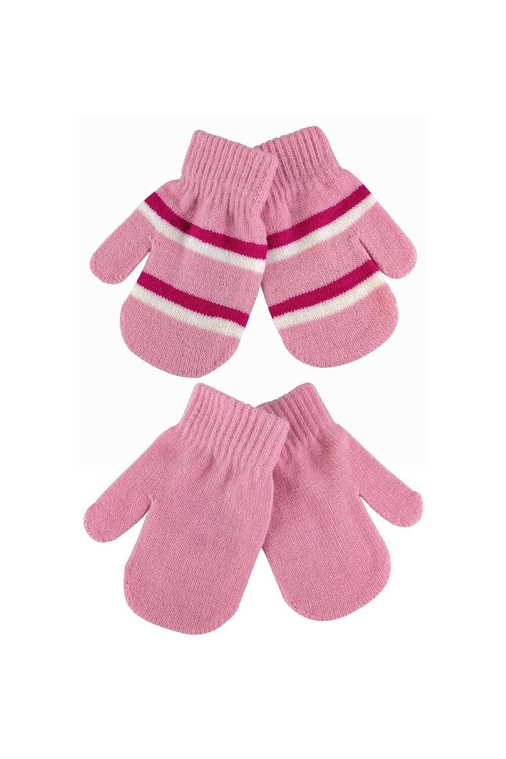 

Набор из 2 пар детских вязаных зимних варежек в полоску, перчаток Sock Snob, розовый