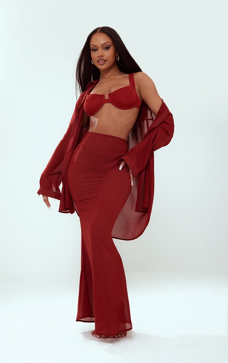 

PrettyLittleThing Юбка макси из шифона ржавого цвета с рыбьим хвостом