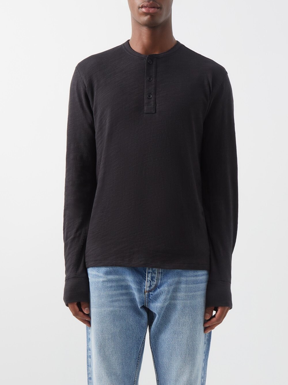 

Классическая футболка henley из хлопкового трикотажа с глубоким вырезом Rag & Bone, черный