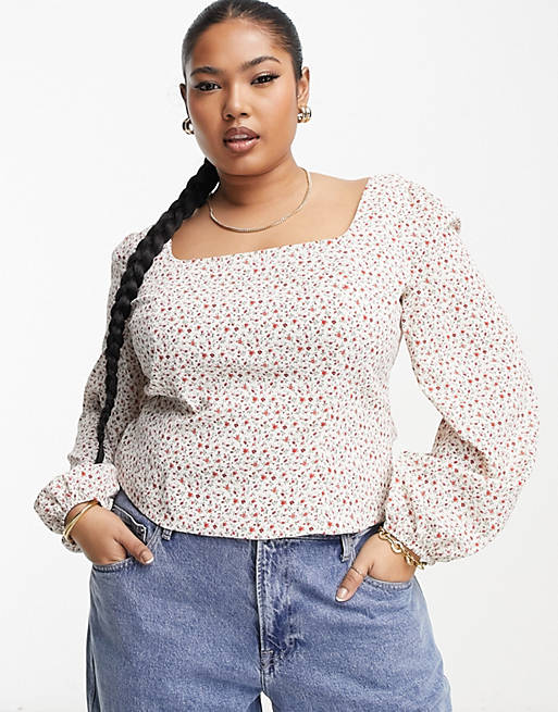 Приталенная блузка Glamorous Curve с квадратным вырезом и винтажным цветочным принтом джинсы kiabi красивого цвета на 12 лет