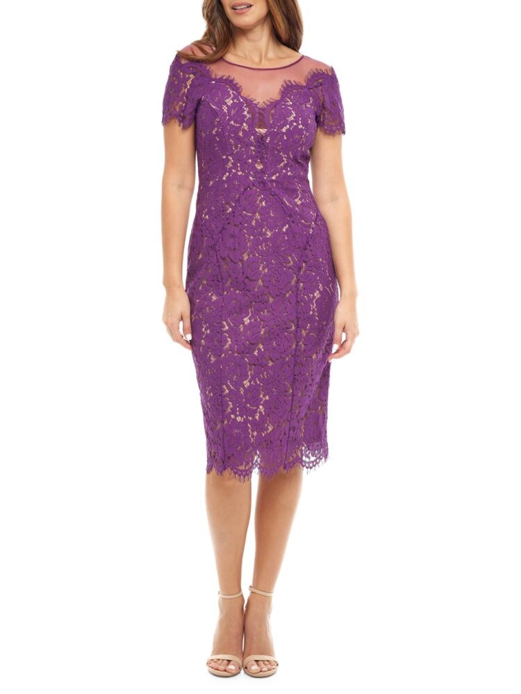 

Кружевное платье с иллюзионным вырезом Rene Ruiz Collection, цвет Plum