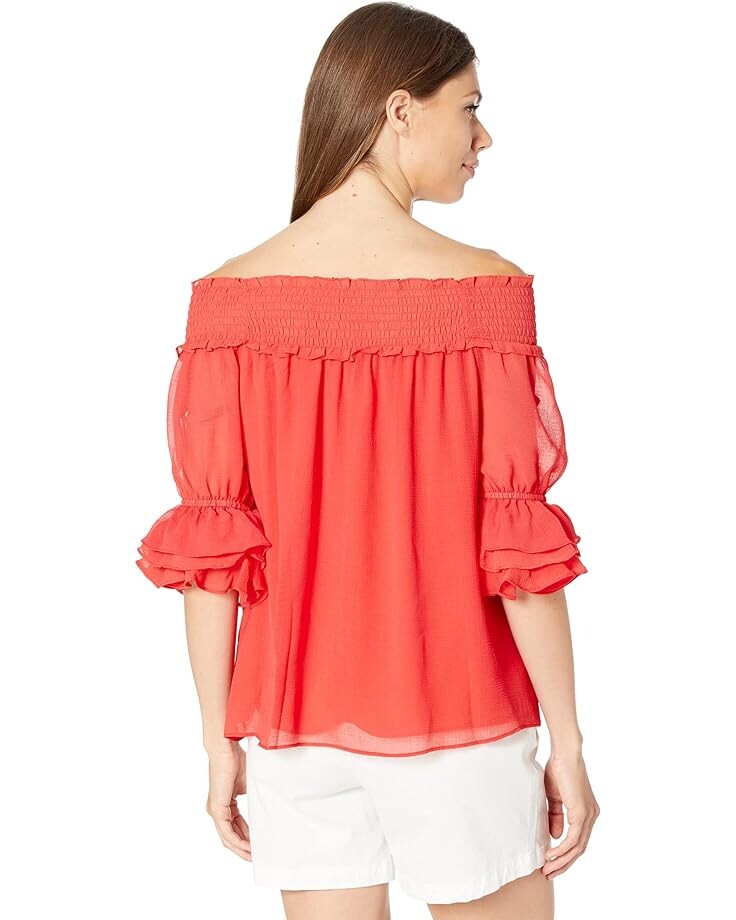 

Топ CeCe 3/4 Sleeve Off-the-Shoulder Textured Top, цвет Coral Sunset
