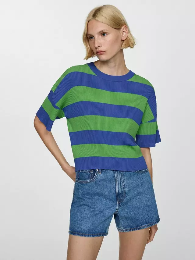 

Топ Mango Gabi Stripe Rib Knit, цвет blue/green