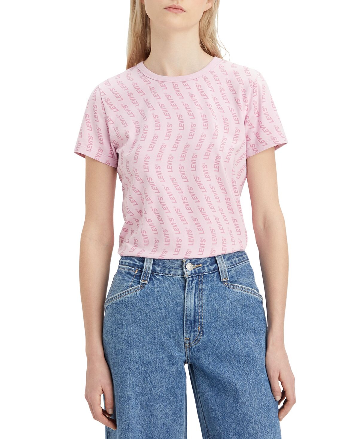 

Женская хлопковая футболка с короткими рукавами и рисунком Rickie Levi's, розовый