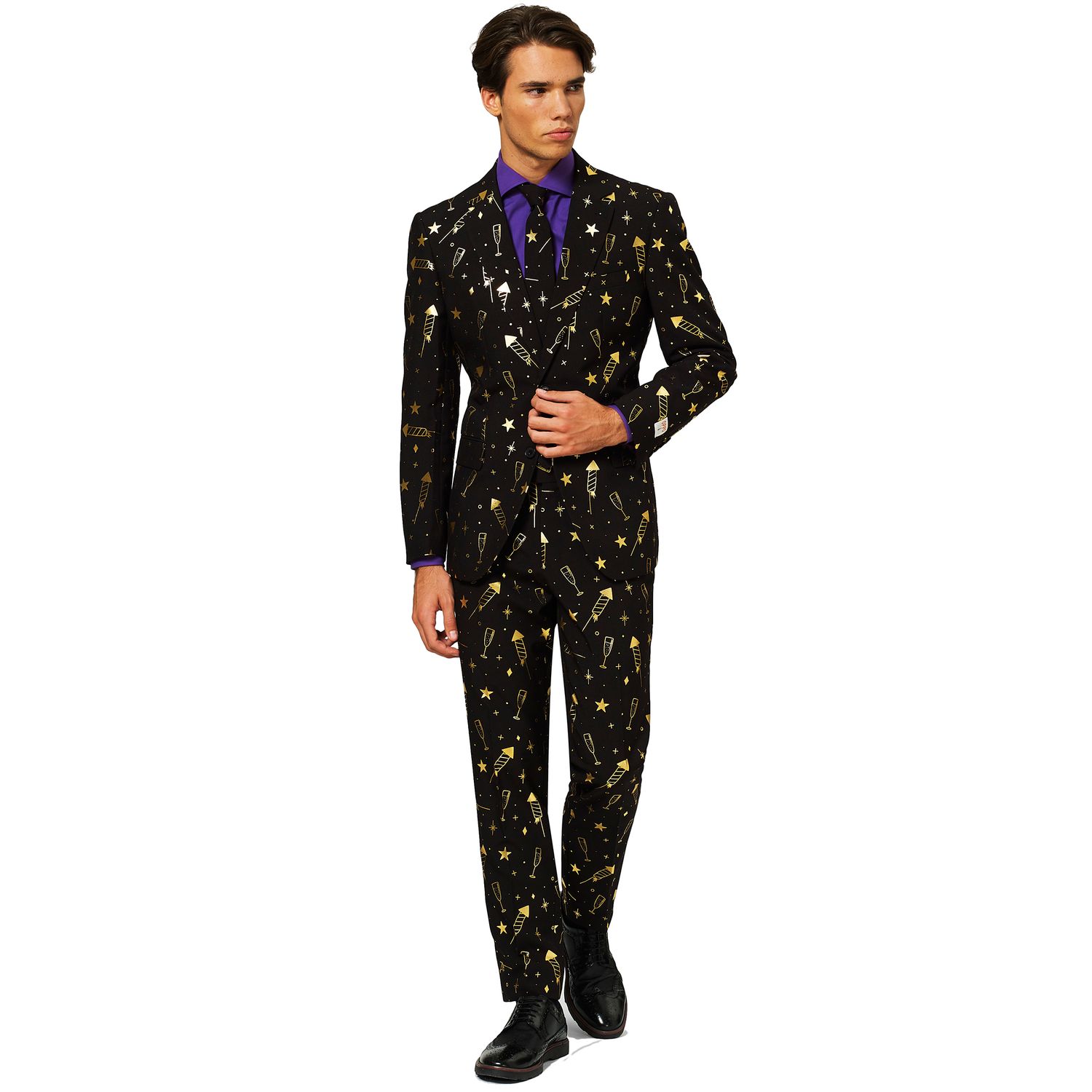 Мужской облегающий костюм и галстук с изображением фейерверков OppoSuits цена и фото