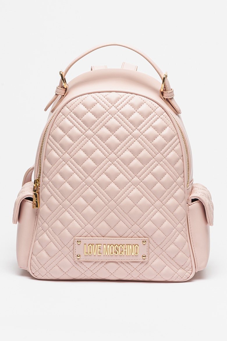 Стеганый рюкзак из экокожи Love Moschino, розовый стеганый рюкзак с логотипом moschino черный