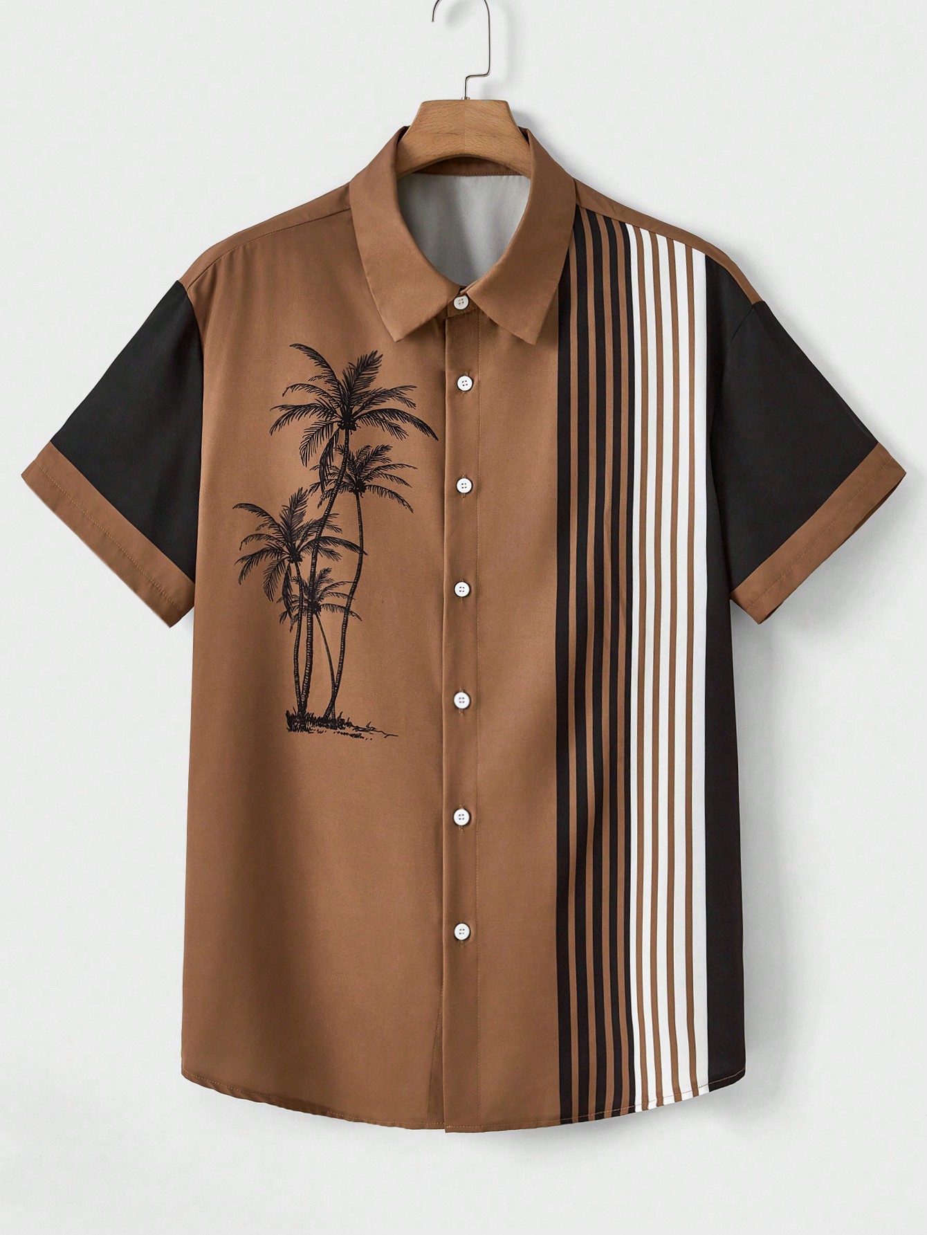 Мужская полосатая рубашка в стиле пэчворк Manfinity RSRT больших размеров с цветными блоками и принтом кокосовой пальмы, многоцветный