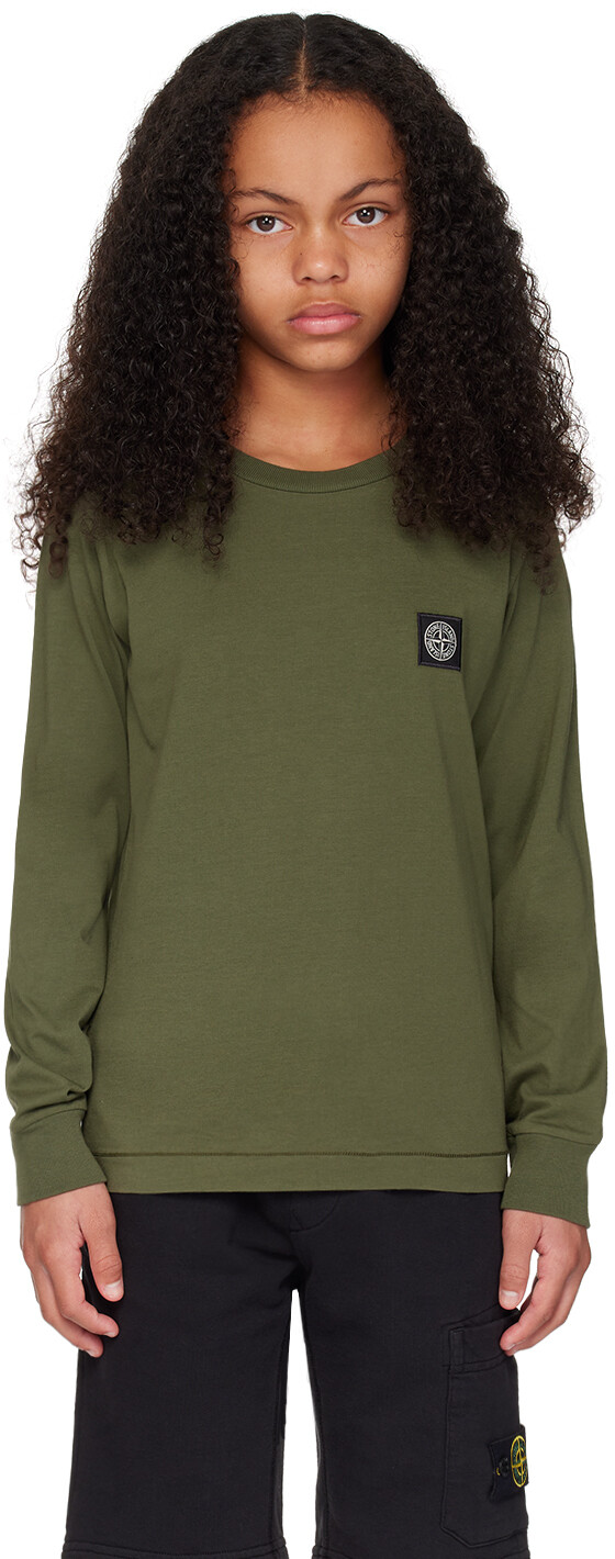 

Детская футболка цвета хаки 20447 с длинным рукавом Stone Island Junior