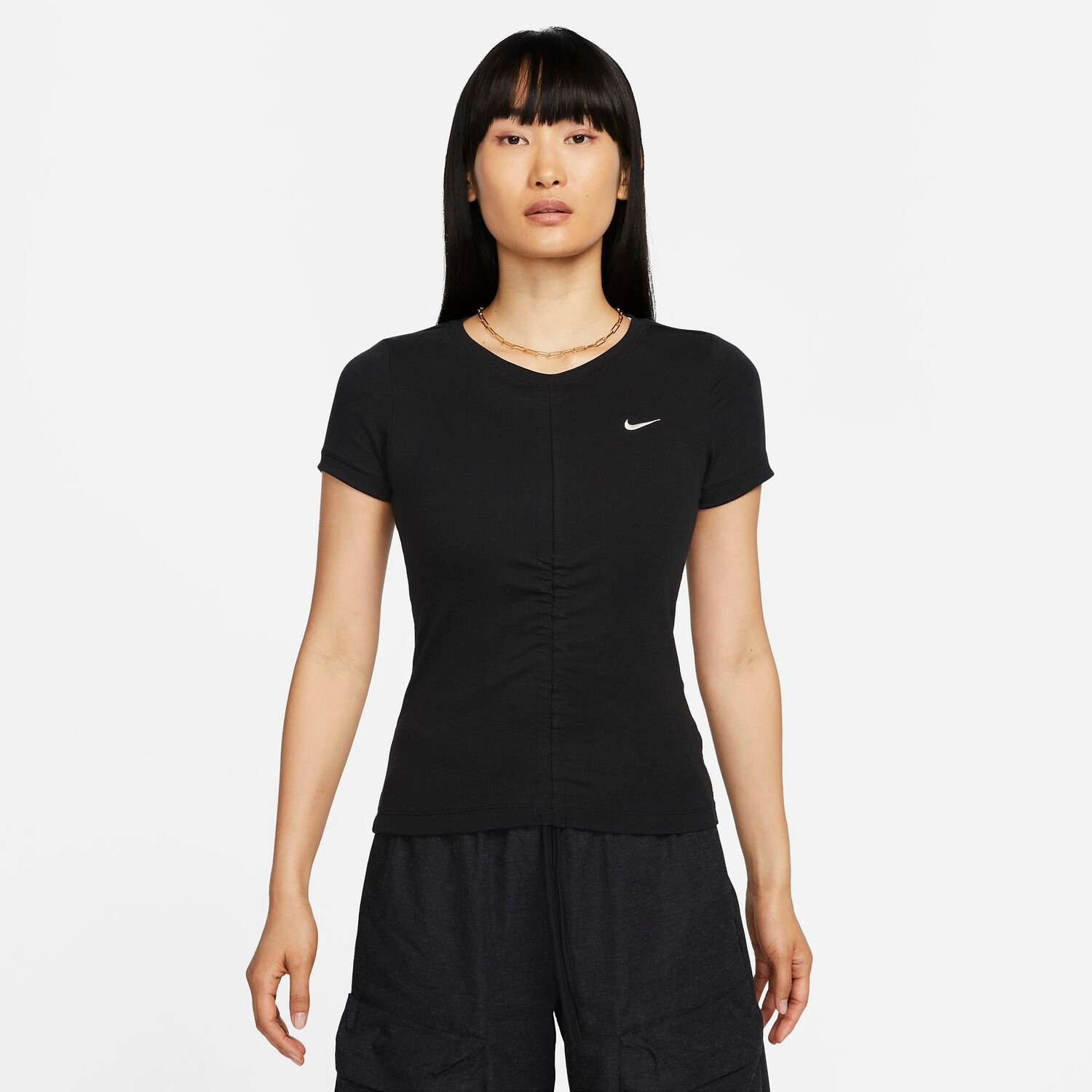 

Женская укороченная футболка в рубчик с короткими рукавами Nike Sportswear Essentials, черный