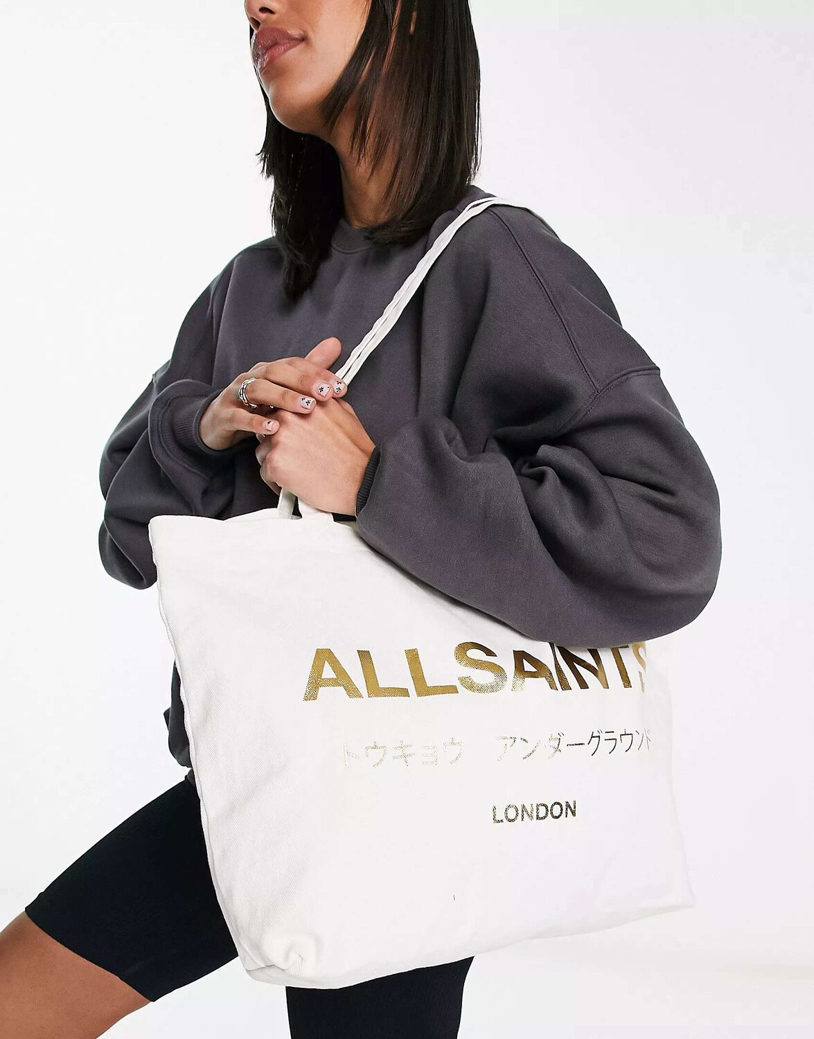

Бело-золотая сумка-тоут из фольги AllSaints Underground