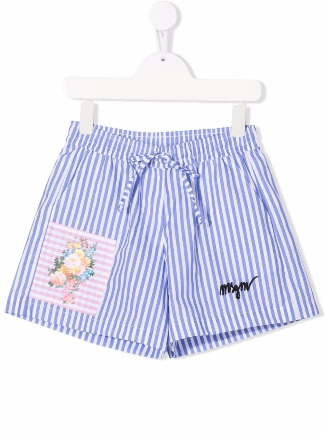 

MSGM Kids полосатые шорты в технике пэчворк, синий