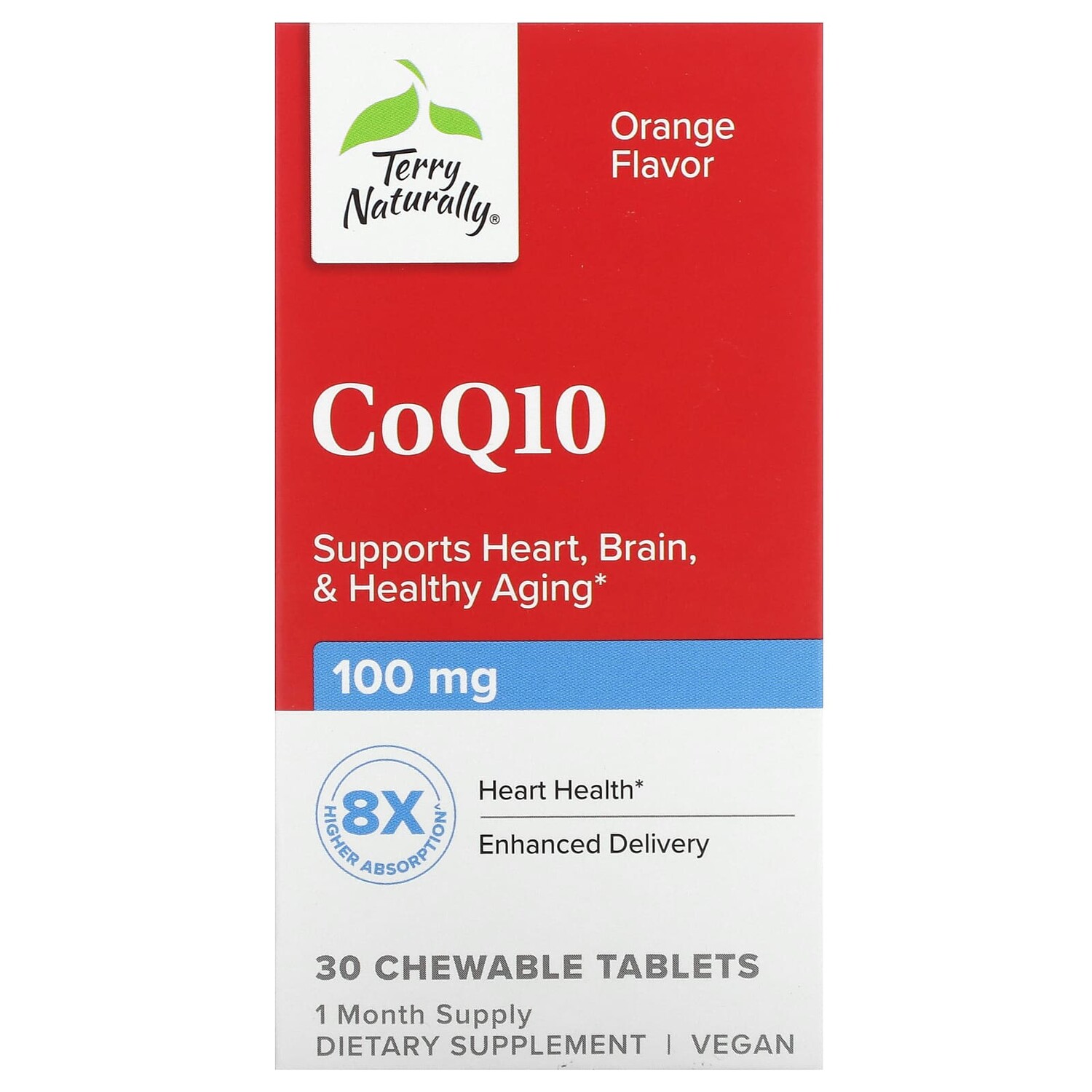 

CoQ10, апельсин, 100 мг, 30 жевательных таблеток, Terry Naturally