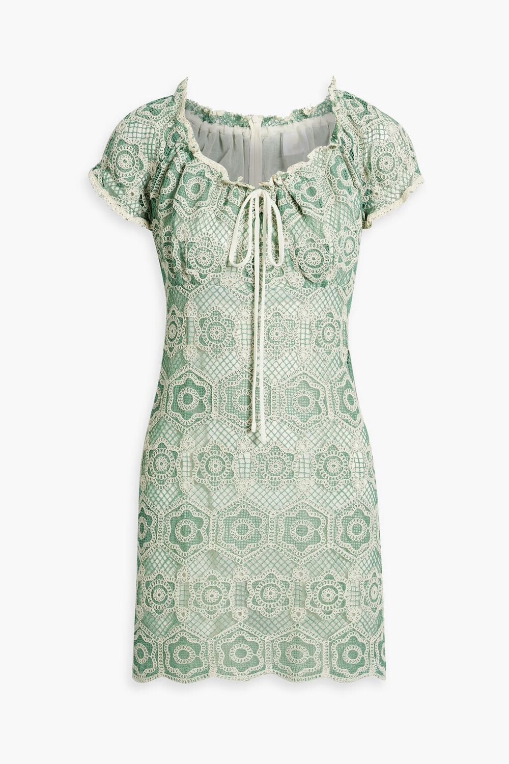 

Кружевное мини-платье из смесового хлопка, связанное крючком Anna Sui, зеленый шалфей
