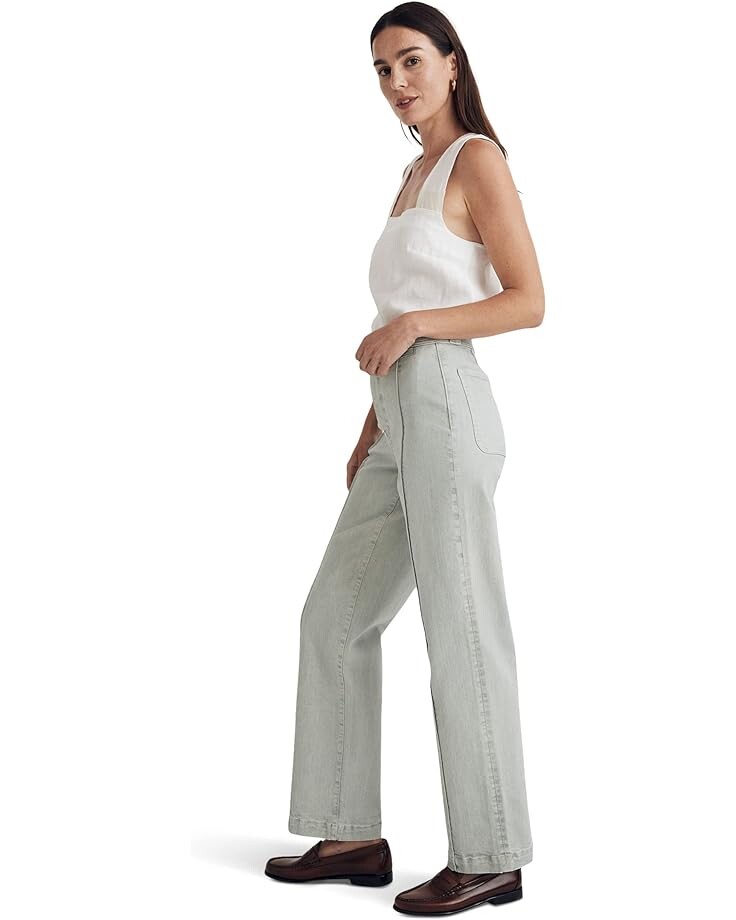 

Джинсы Madewell The Perfect Vintage Wide-Leg Jean: Garment-Dyed Pintuck Edition, цвет Sage Mist