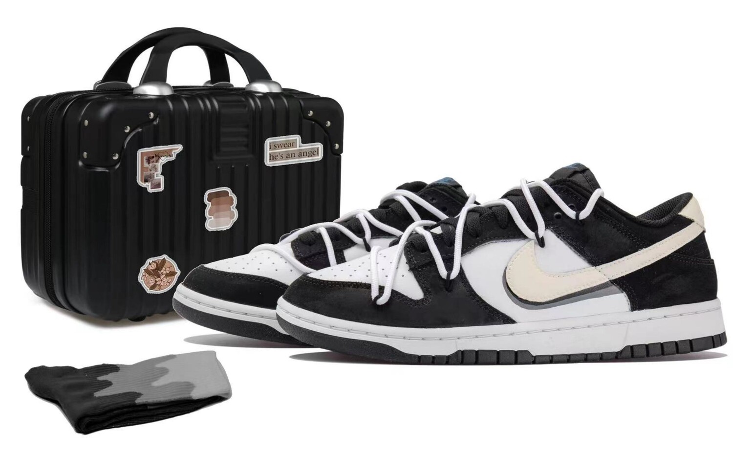 

Кроссовки Nike Dunk Skateboarding Shoes Unisex Low-top Black/white/yellow, черный/белый