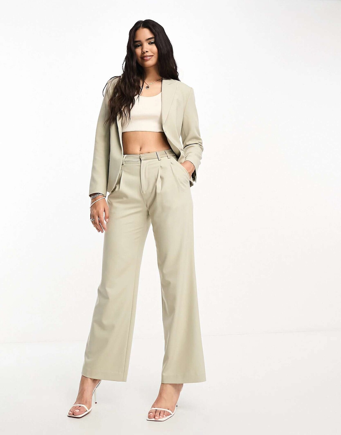 

Брюки цвета хаки с атласными вставками Miss Selfridge