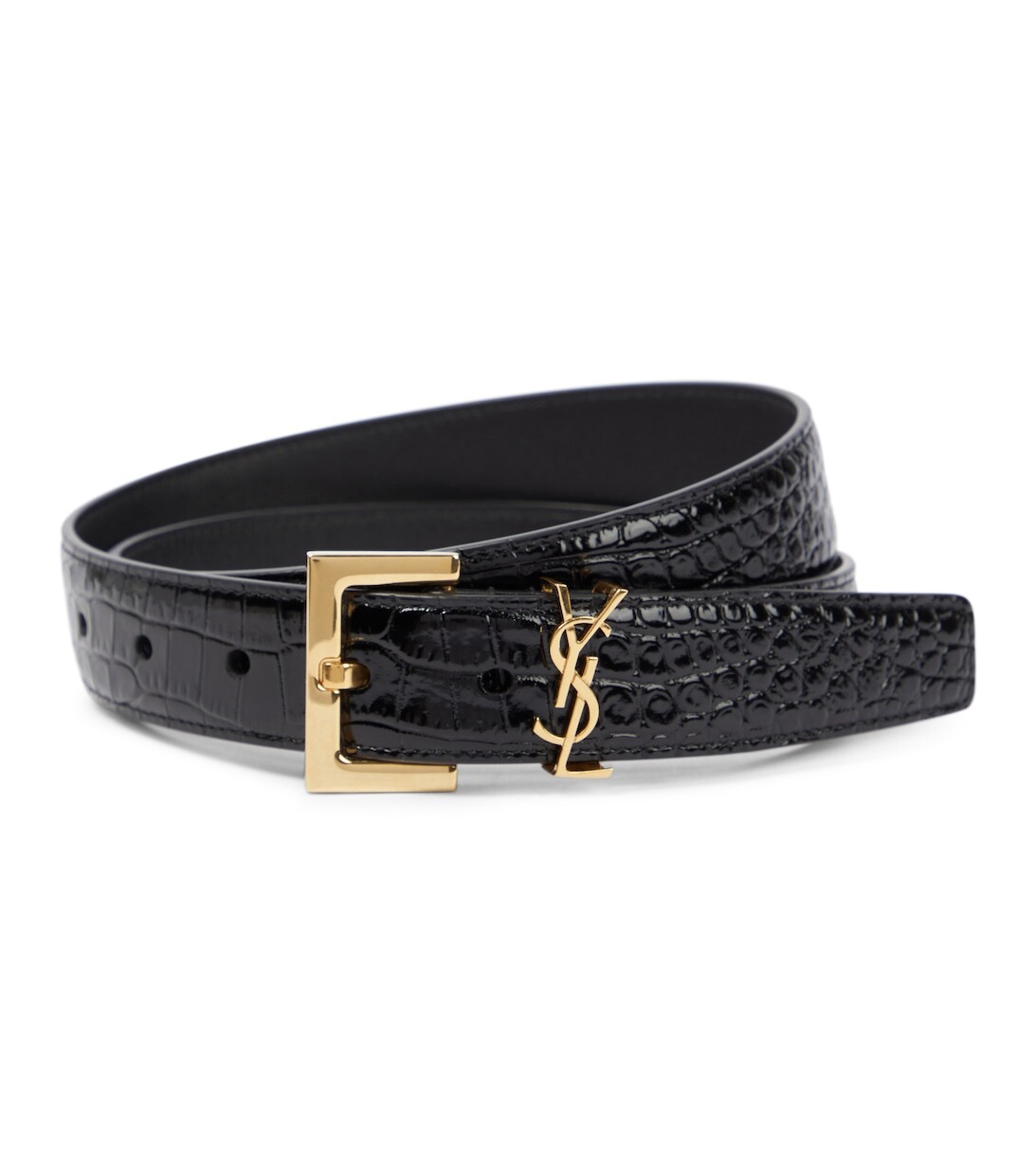 

Ремень из лакированной кожи с монограммой Saint Laurent, черный