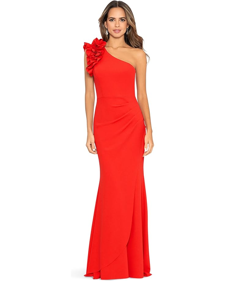 Платье XSCAPE One Shoulder Ruffle Scuba Crepe, красный цена и фото