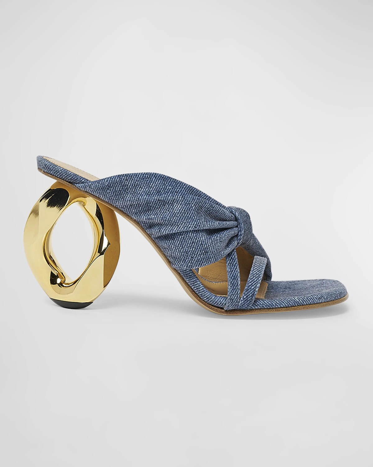 

Джинсовые шлепанцы на каблуке-цепочке с завязками JW Anderson, цвет Medium Blue