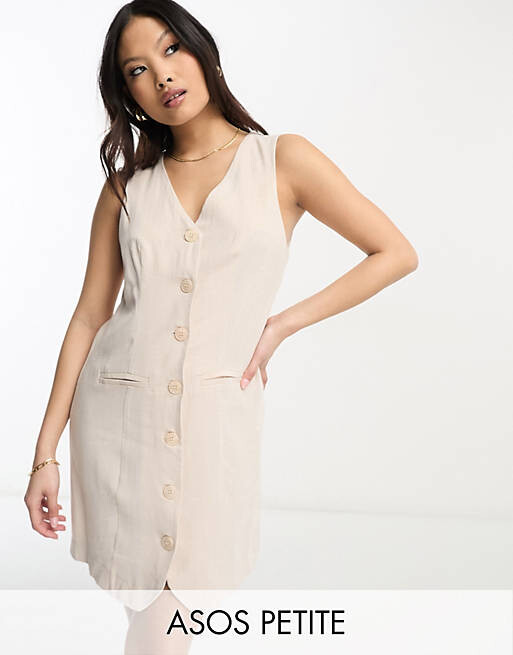 

Платье без рукавов и жилет на пуговицах ASOS DESIGN Petite натурального цвета