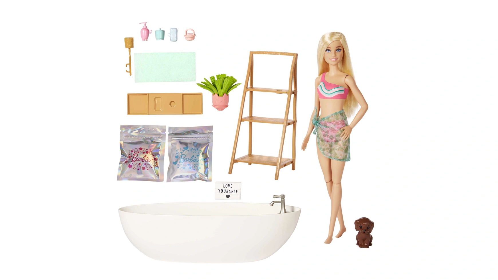 Игровой набор для ванны Barbie Wellness с конфетти 1 кукла барби с очками и сумочкой 29 см игровой набор барби с аксессуарами интерактивная игрушка кукла