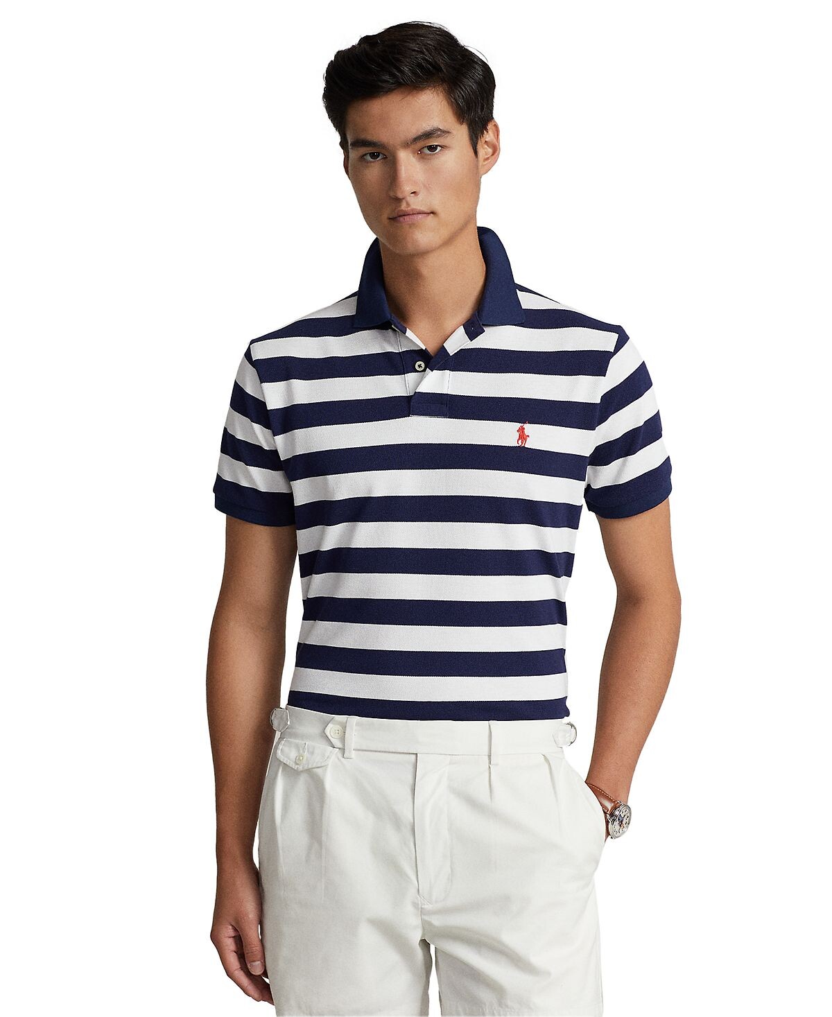 

Мужская рубашка-поло классического кроя в полоску из сетки Polo Ralph Lauren