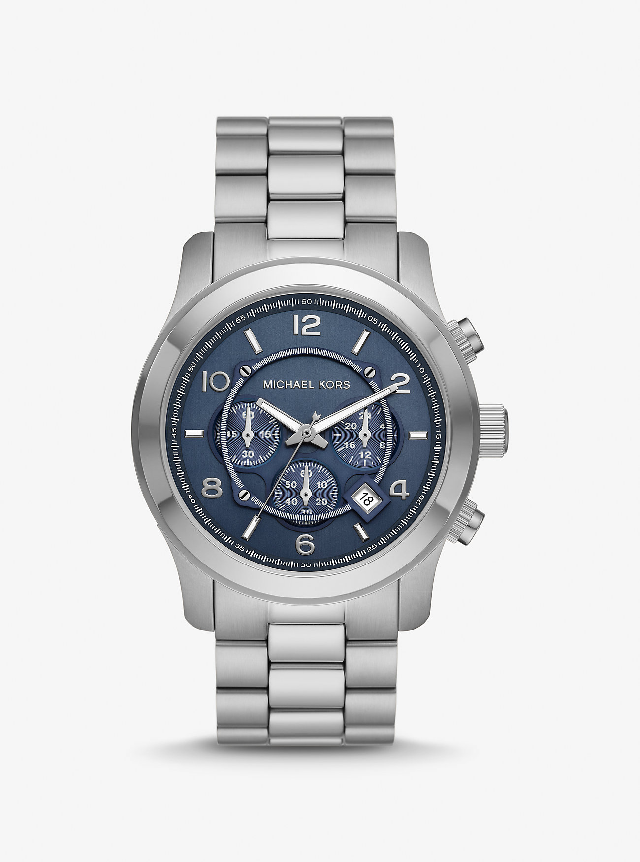 цена Крупногабаритные серебристые часы Runway Michael Kors, серебряный