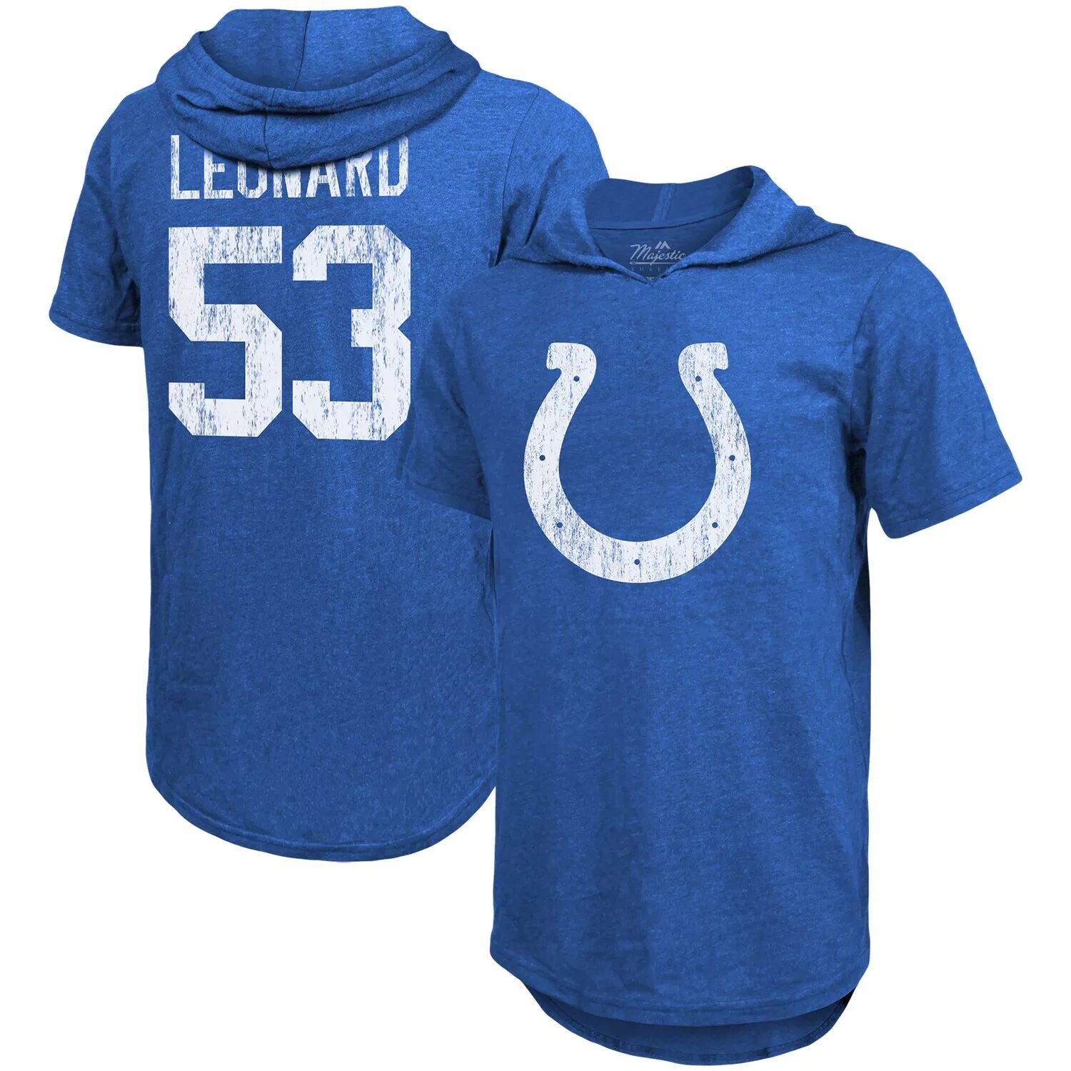 

Мужская футболка Fanatics с логотипом Darius Leonard Royal Indianapolis Colts, имя и номер игрока, футболка с капюшоном из трех смесей
