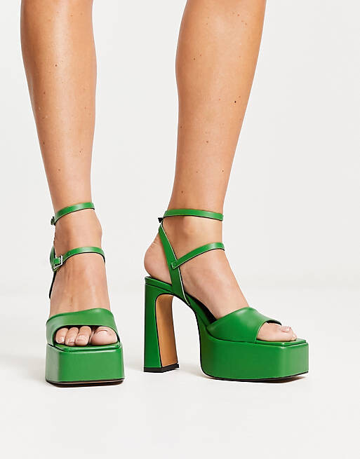 

Зеленые кожаные босоножки на платформе на платформе ASOS DESIGN Neddy