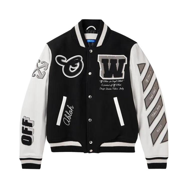 

Куртка Off-White Leather Wool Varsity 'Black/Black', черный