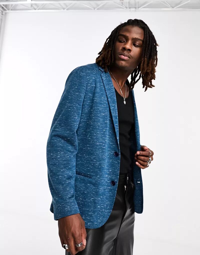Синий приталенный пиджак без подкладки ASOS цена и фото