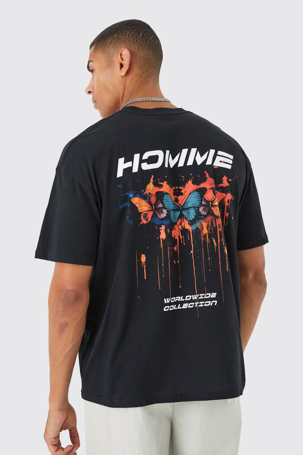 

Футболка оверсайз homme с графикой бабочки Boohoo, черный