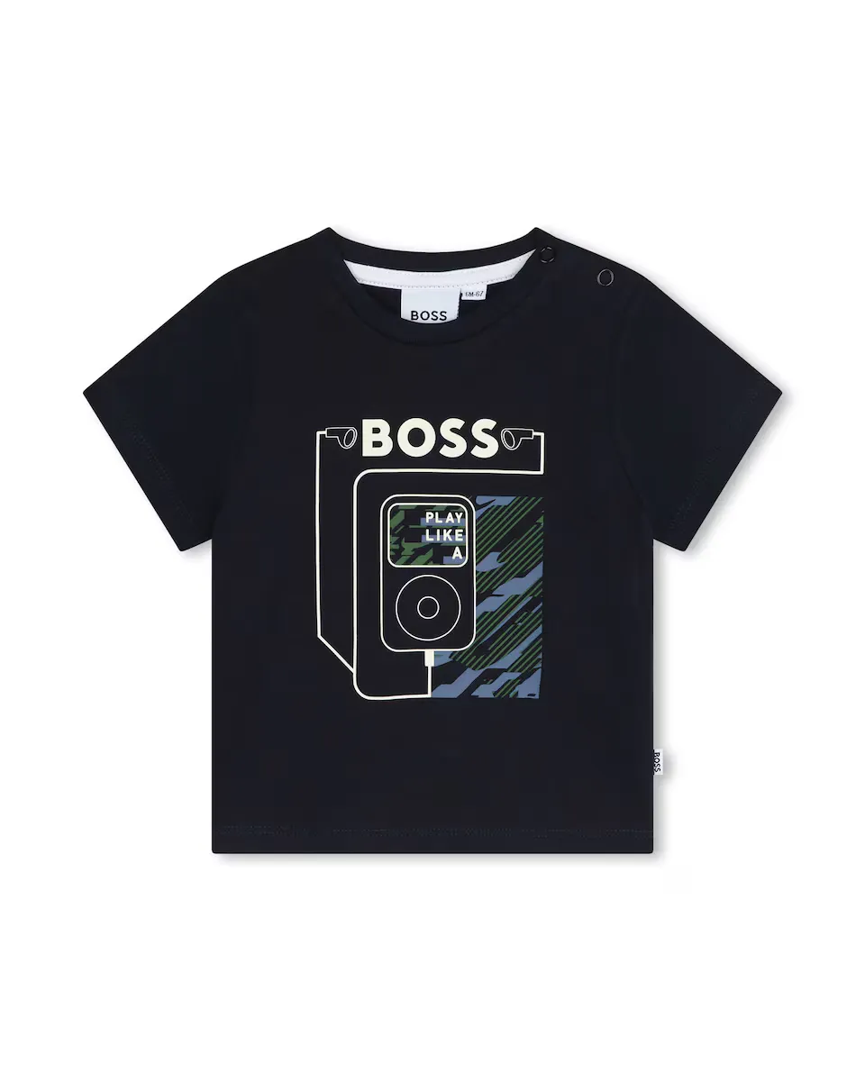 

Футболка для мальчика с короткими рукавами и рисунком спереди BOSS Kidswear, темно-синий