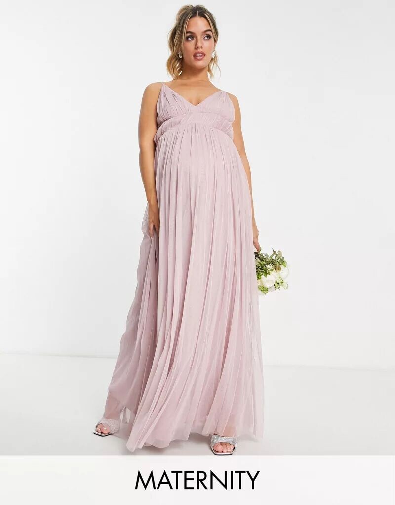 

Длинное платье подружки невесты из тюля Beauut Maternity морозно-розового цвета