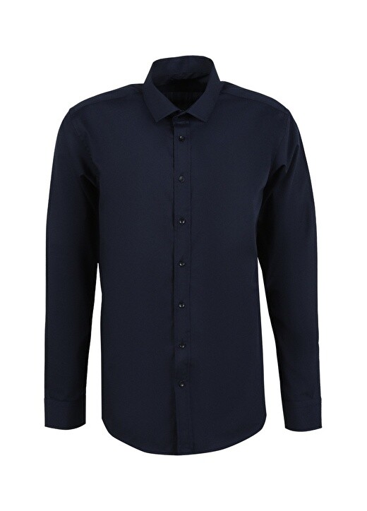 

Однотонная темно-синяя мужская рубашка Slim Fit с классическим воротником Süvari