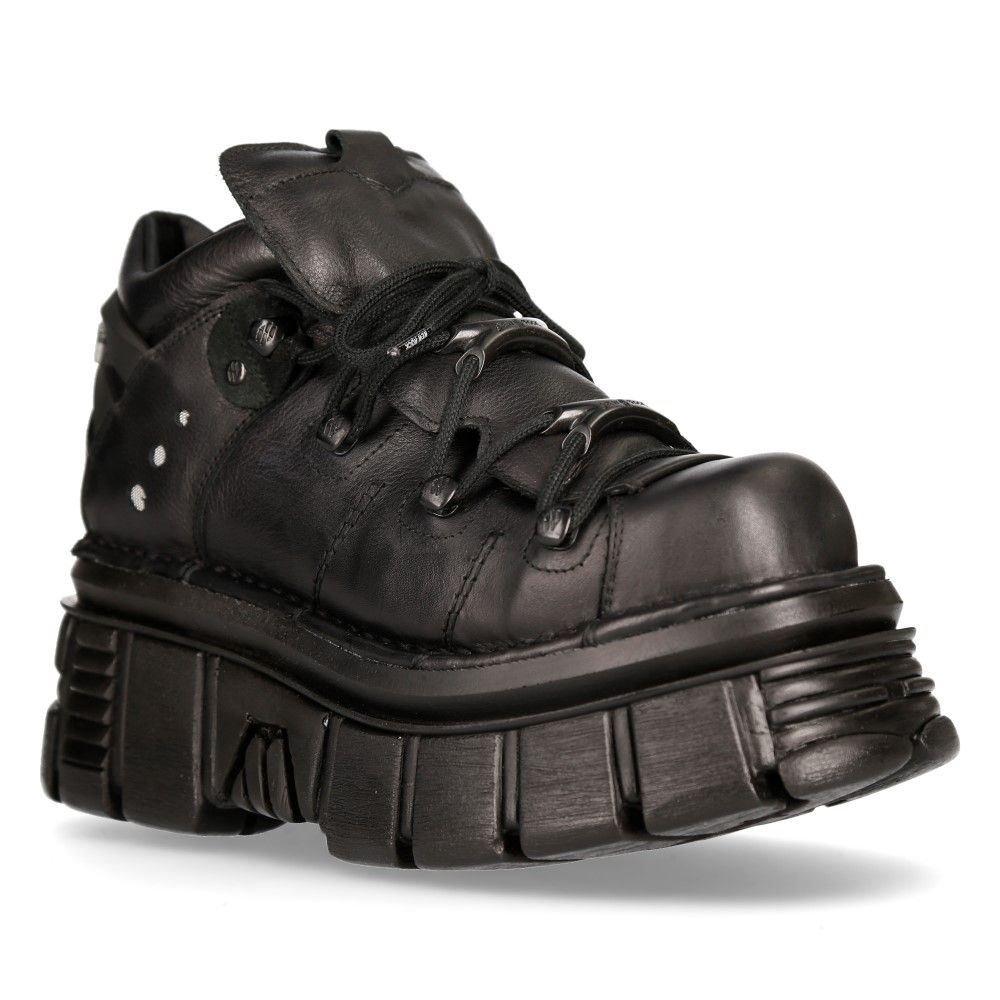 NEW ROCK 106N-S52 TOWER SHOES Байкерские кожаные ботинки в стиле панк-готика с эффектом металлик, черный