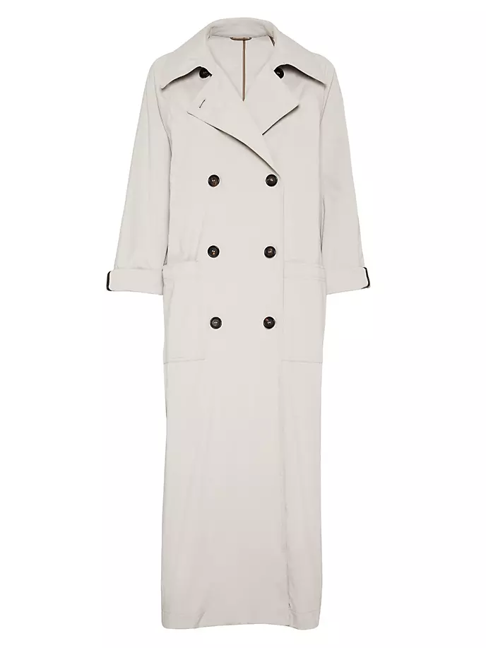

Пальто из техно-холщовой ткани с блестящими деталями Brunello Cucinelli, цвет cool beige
