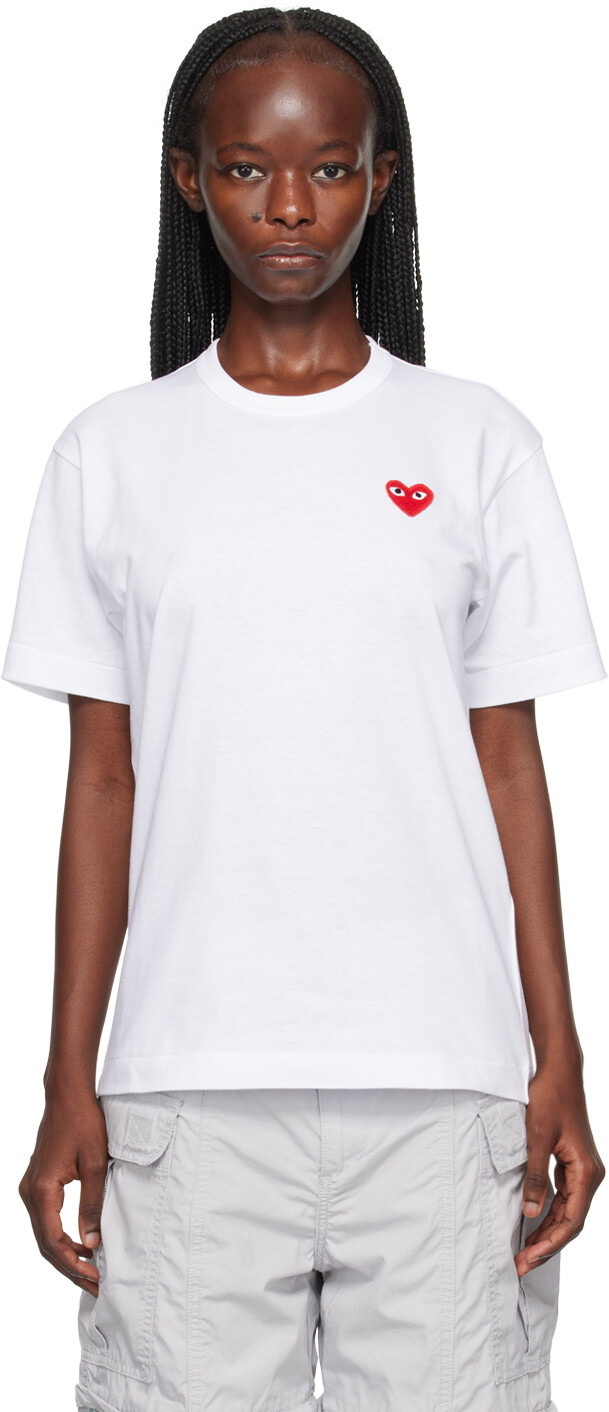 

Comme des Garçons Белая футболка с сердечками, Белый, Comme des Garçons Белая футболка с сердечками