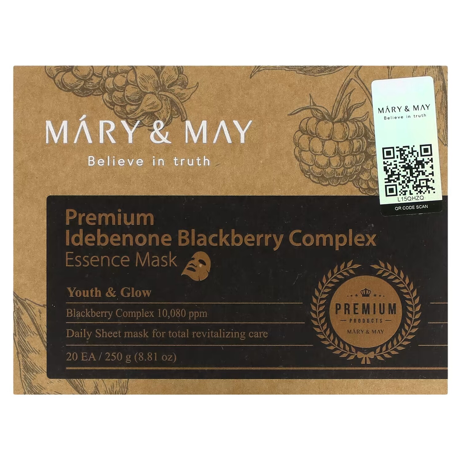 

Косметическая маска Mary & May Premium Idebenone Blackberry Complex Essence, 20 листов