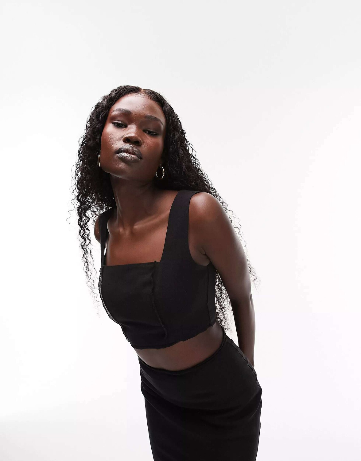 

Черный льняной бралетт с квадратным вырезом Topshop Tall