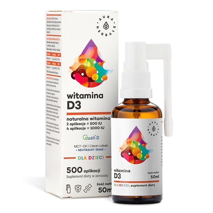Жидкий витамин D3 Aura Herbals Witamina D3 Dla Dzieci Spray, 50 мл aura herbals witamina d3 4000 iu витамин d3 в капсулах 90 шт