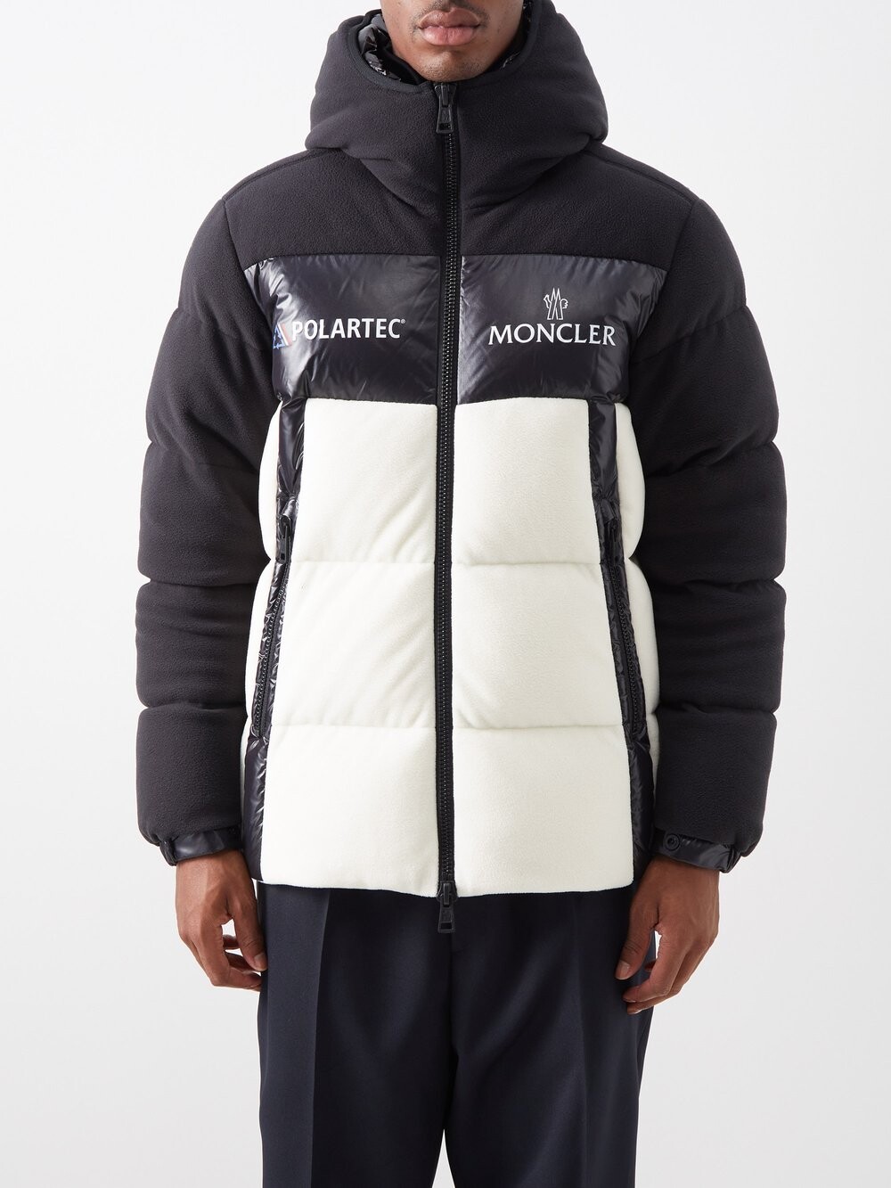 

Стеганый пуховик malavoy в стиле колор-блок с капюшоном Moncler, черный
