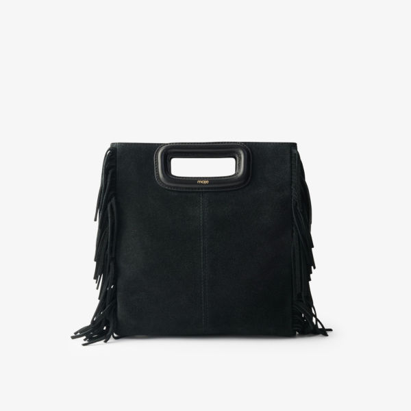 Замшевая сумка на плечо m с бахромой Maje, цвет noir / gris