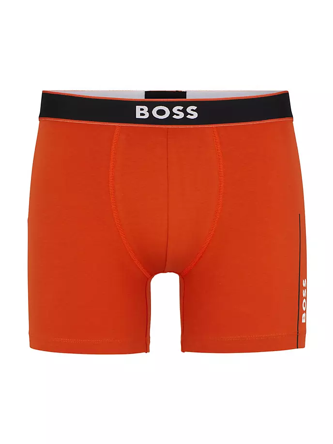Трусы-боксеры из эластичного хлопка с полосками и логотипами Boss, цвет dark orange