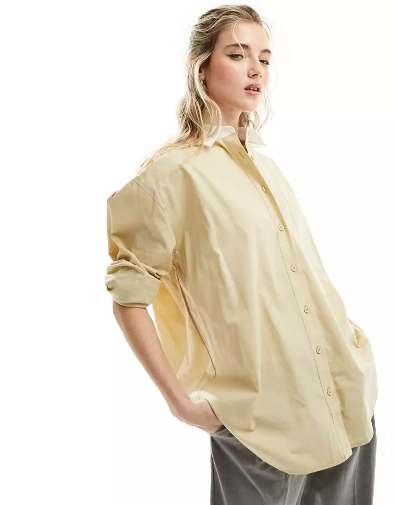 Бежевая оксфордская рубашка с контрастным воротником ASOS бежевая рубашка с вафельным воротником asos